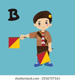 Pramuka boy sandi morse semaphore B a kid student