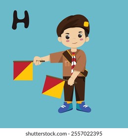 Pramuka boy sandi morse semaphore H a kid student