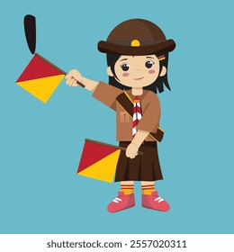 Pramuka girl sandi morse semaphore I a kid student a girl with a bow and arrow pointing to the right