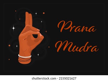 Prana mudra - gesture in yoga fingers. Symbol in Buddhism or Hinduism concept. Yoga technique for increase vitality and activate the muladhara chakra. Vector illustration isolated on black background