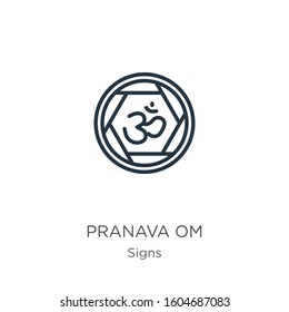 Pranava om icon. Thin linear pranava om outline icon isolated on white background from signs collection. Line vector sign, symbol for web and mobile