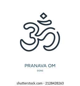 pranava om dünne Linie Symbol. Religiöse, symbolische lineare Symbole aus Schildern Konzept isolierte Umrisszeichen. Vektorgrafik-Symbol-Element für Webdesign und Apps.