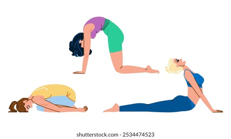 pranayama yoga exercises vector. meditation balance, strength flow, mindfulness relaxation pranayama yoga exercises character. people flat cartoon illustration