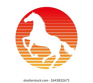 A Prancing Horse Silhouette With Sunrise Symbol Isolated On A White Background. Vector Illustration. 