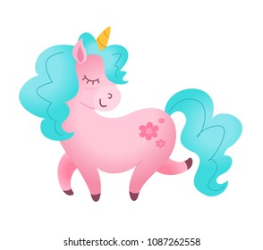 Prancing lovely unicorn. Vector illustration.