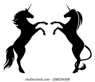 prancing unicorn horses black vector silhouette over white