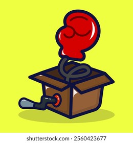 Prank boxing box icon. Entertainment for April fools day concept.  Lineal color style isolated on premium design. Flat cartoon vector illustration. 