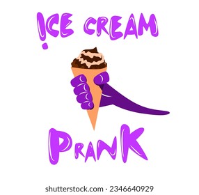 Prank ice cream with bold lettering on a white background