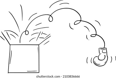 Prank or joke, boxing glove coming out from surprise gift box, vector cartoon illustration.