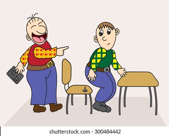 Prank with push pin on chair. Vector illustration