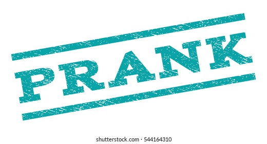 Prank watermark stamp. Text tag between parallel lines with grunge design style. Rubber seal stamp with scratched texture. Vector cyan color ink imprint on a white background.