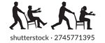 Prankster pulling a chair away from a person sitting down practical joke silhouette.