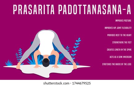 Prasarita Padottanasana A. Yoga Fitness Concept. Illustration Of Woman doing yoga. 