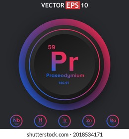 Praseodymium chemical element periodic table with color button option
