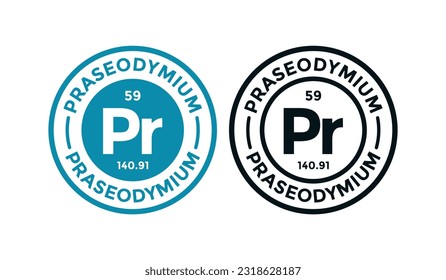 PRASEODYMIUM logo badge design. this is chemical element of periodic table symbol. Suitable for business, technology, molecule, atomic symbol 