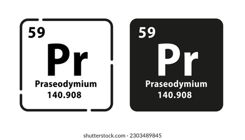 Praseodymium periodic element icon. The chemical element of the periodic table. Sign with atomic number. Atomic mass and electronegativity values. Vector illustration