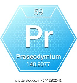 Praseodymium (Pr) (059) Lanthanide - Fundamental Chemical Element, Periodic Table in Chemistry Symbol, Name, Atomic Mass, Number, Chemistry Hexagon Logo Icon Design, White Background