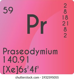 Praseodymium Pr Lanthanide Chemical Element vector illustration diagram, with atomic number, mass and electron configuration. Simple gradient design for education, lab, science class.
