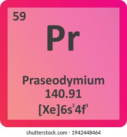 Praseodymium Pr Lanthanide Chemical Element vector illustration diagram, with atomic number, mass and electron configuration. Simple flat gradient design for education, lab, science class.
