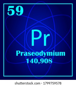 Icono de mosaico de estilo simple Praseodymium. Elemento químico del cuadro periódico. Átomo de fondo azul