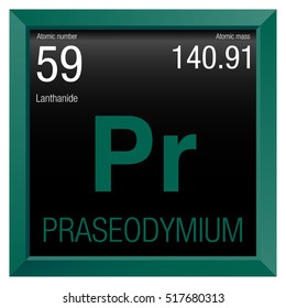 Praseodymium symbol. Element number 59 of the Periodic Table of the Elements - Chemistry - Green frame with black background