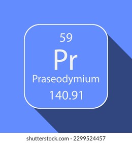 Praseodymium symbol with long shadow design. Chemical element of the periodic table. Vector illustration.