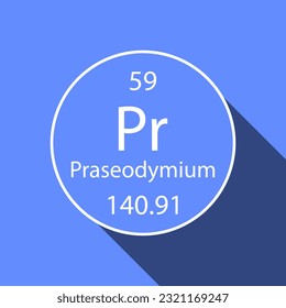 Praseodymium symbol with long shadow design. Chemical element of the periodic table. Vector illustration.