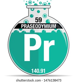Praseodymium symbol on chemical round flask. Element number 59 of the Periodic Table of the Elements - Chemistry. Vector image