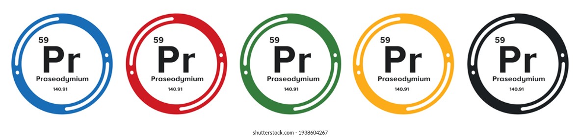 Juego de símbolos Praseodymium. ilustración vectorial de diseño plano en 5 colores opciones de diseño web