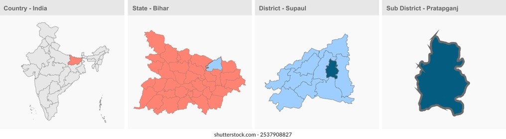 Karte von Pratapganj (District Supaul, State Bihar, Republik Indien) ,Supaul District, Bihar State, Republik Indien, Regierung von Bihar, indisches Territorium, Ostindien, Politik, Dorf, Tourismus
