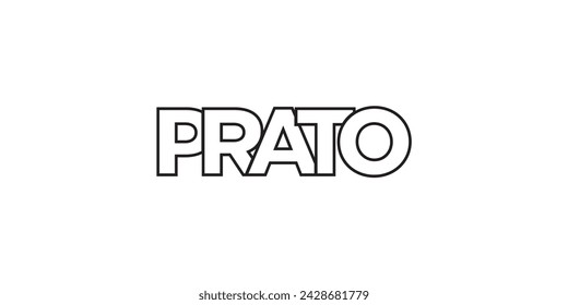 Prato in the Italia emblem for print and web. Design features geometric style, vector illustration with bold typography in modern font. Graphic slogan lettering isolated on white background.