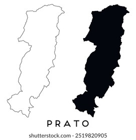 Contorno do mapa de Prato e vetor de silhueta preta