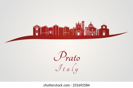 Prato skyline in red and gray background in editable vector file