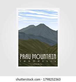 Vintage-Plakatgrafik-Design eines Prau-Bergcamps, Plakatdesign im Freien