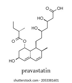 Pravastatin cholesterol lowering drug molecule. Skeletal formula.