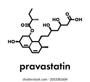 Pravastatin cholesterol lowering drug molecule. Skeletal formula.