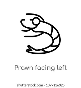 prawn facing left vector line icon. Simple element illustration. prawn facing left outline icon from nautical concept. Can be used for web and mobile