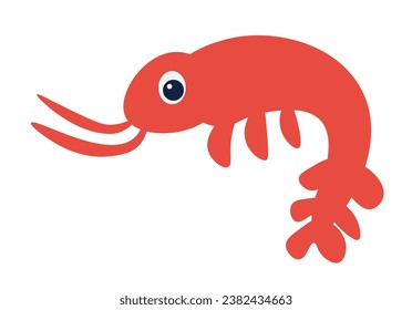 Prawn fish animal, isolated personage with eye. Character of oceanic and sea waters, sealife and wilderness creature. Dweller of aquarium or oceanarium, shrimp. Vector in flat style illustration