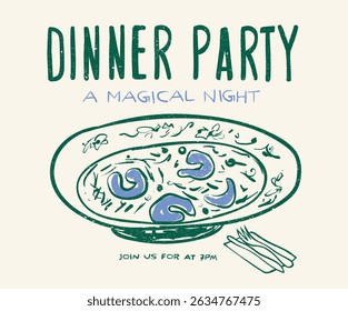 Prawn fish platter artwork for t shirt print, poster, sticker and other uses. Seafood club. Fish vintage artwork. Dinner party artwork.