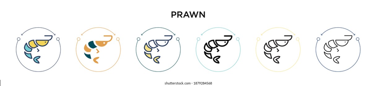 Prawn icon in filled, thin line, outline and stroke style. Vector illustration of two colored and black prawn vector icons designs can be used for mobile, ui, web