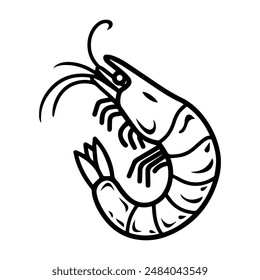 prawn icon or modern line symbol. Vector line art and icon design with bold outline. Black and white Pixel Perfect minimalistic symbol isolated white background. Silhouette simple thin sign