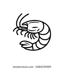 prawn icon or modern line symbol. Vector line art and icon design with bold outline. Black and white Pixel Perfect minimalistic symbol isolated white background. Silhouette simple thin sign