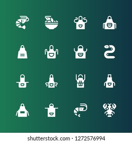 prawn icon set. Collection of 16 filled prawn icons included Lobster, Shrimp, Apron, Eel, Tom yum