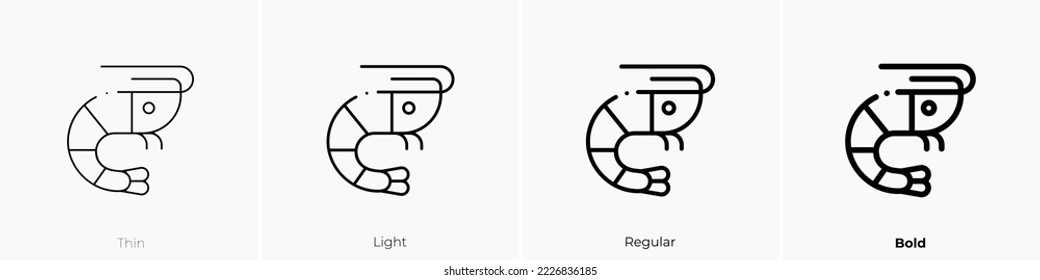 Prawn icon. Thin, Light Regular And Bold style design isolated on white background