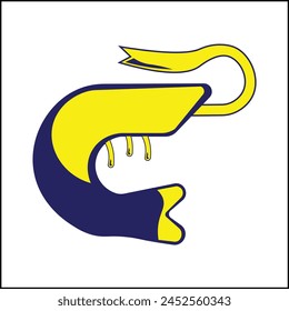 Prawn illustration vector design in yellow and blue colors in a simple style. suitable for logos, icons, posters, advertisements, banners, companies, t-shirt designs, stickers, websites.