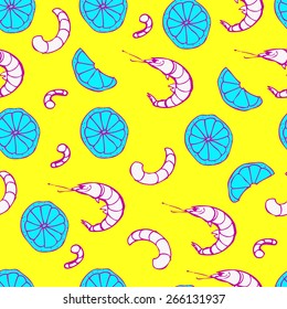 prawn and lemon  seamless pattern