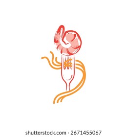 Fideos de pasta de gambas con Vector de tenedor