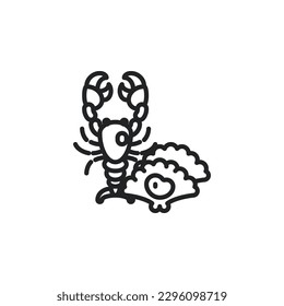 Prawn with shellfish, seafood outline icons. Vector illustration. Isolated icon suitable for web, infographics, interface and apps.
