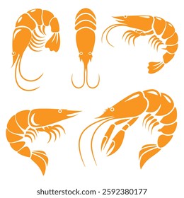 Prawn and Shrimp Silhouette Set – Minimalist Seafood Illustration.