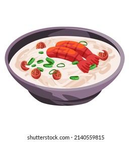 prawn soup with white coconut milkor porridge traditional chinese asian food vector drawing illustration